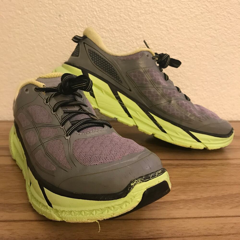 Hoka One One Men's Gray and Neon Yellow Athletic Running Shoes